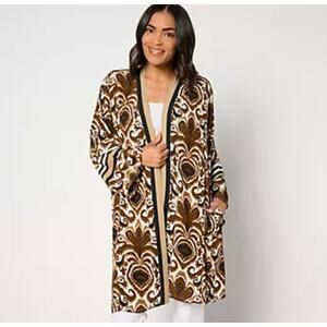 Dennis Basso Printed Rayon Crepe Topper Size Large Color Neutral